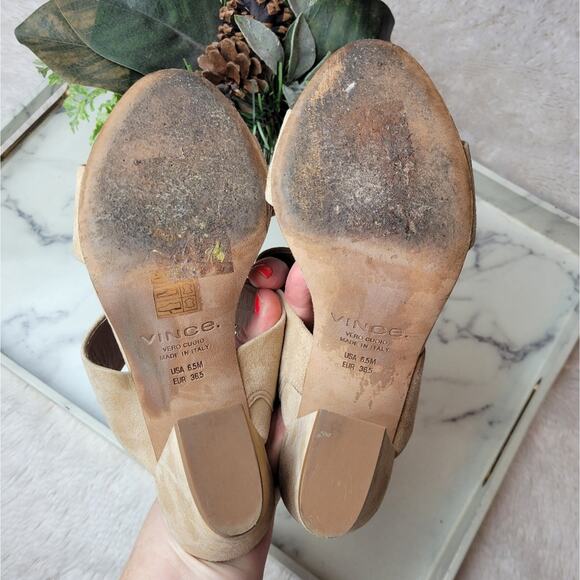 VINCE Benetta Suede Block Heel Slide Sandal In Nude Size 6.5 - Picture 8 of 12